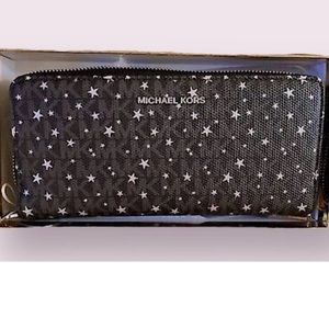 New MICHAEL KORS JET SET  Zip Black MULTI (gray/silver) MK LOGO WRISTLET